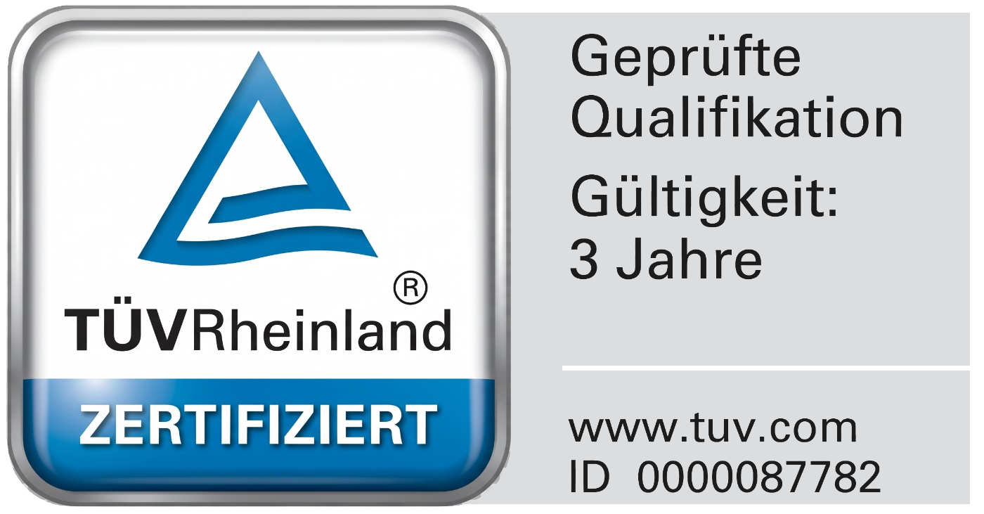 TÜV Rheinland zertifiziert – Geprüfte Qualifikation, ID 0000087782